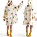 Bedsure Wearable Blanket Hoodie, Sherpa Hooded Blanket Printed for Adult & Kids as Gifts for Women, Mom Gifts Sherpa Hoodie, Standard, Cat, Light Beige