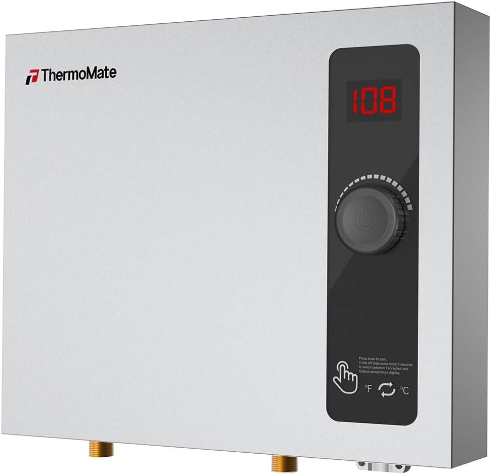 Tankless Water Heater Electric, ThermoMate 14kW 240 Volt On Demand Instant Hot Water Heater for Shower, Self-Modulating LED Display Knob Control, ETL Certified, 2.66GPM at 35F Rise ET140