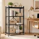 4 Tier Foldable Metal Storage Shelves on Wheels No Assembly
