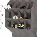 Over the Door Shoe Organizer, Grey 12 Pockets Hanging Shoe Storage Rack with Large Deep Pockets, Oxford 600D Fabric Shoe Storage Rack with 6 hook for Shoes, Home Accessories etc