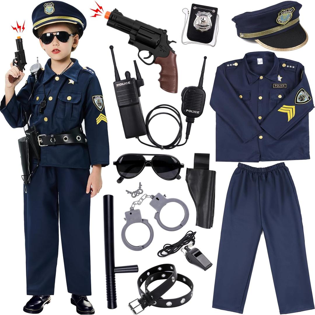 Golray Police Officer Costume for Kids - 12PCS Cop Uniform Outfit Role Play With Accessories, for Boys Girls 3-12 Years Old, Halloween Dress Up (Small (5-7 year))