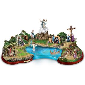 Thomas Kinkade Life of Christ Illuminated Masterpiece Sculpture, Hand-Painted Collectible Depicting Nativity, Miracles, Crucifixion and Resurrection, Bradford Exchange Exclusive