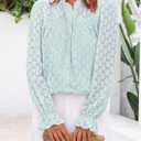 PRETTYGARDEN Women's Lace Long Sleeve Button Down Blouse (Blue), M