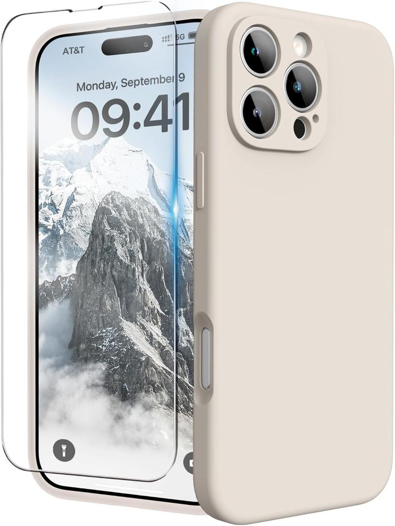 for iPhone 16 Pro Max Case, Liquid Silicone Case with Camera Protection Soft Gel Rubber Cover with Microfiber Lining Shockproof Protective Phone Case for iPhone 16 Pro Max 6.9", Stone