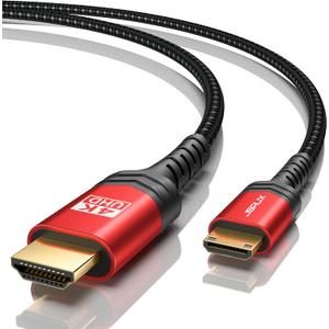 JSAUX Mini HDMI to HDMI Cable 10FT, [Aluminum Shell, Braided] High Speed 4K 60Hz HDMI 2.0 Cord, Compatible with Camera, Camcorder, Tablet and Graphics/Video Card, Laptop, Raspberry Pi Zero W -Red
