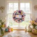 TEMPUS 22" Happy Easter Wreath for Front Door - Colorful Mesh Ribbon Door Hanger with Wooden Sign & Yellow Daisies - Vibrant Spring Porch Decor (Multicolor)
