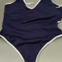 Foxiny Sexy Backless Cheeky High Cut Leg Thong V Neck One Piece Swimsuit, L, Blue 