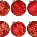Lanpn 6 Pcs 6" Large Christmas Balls Ornaments, Outdoor Xmas Tree Hanging Decorations, Shatterproof Christmas Ball Ornament Set for Home Winter Holiday, Assorted Relief Pattern, Red & Gold
