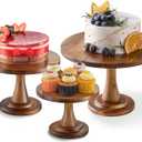 Set of 3 Acacia Wood Cake Stand Set  Wooden Rustic Farmhouse Cupcake Stand - Wedding and Birthday Decorating Cake Pedestal Stand - Dessert Display Serving Use at Parties, Restaurants, Birthday (small, medium, and large)