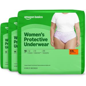 Amazon Basics Postpartum Incontinence Underwear for Women, Maximum Absorbency, Disposable, Bladder Leak Protection, Odor Control, XX-Large, Lavender, 42 Count (3 Packs of 14)