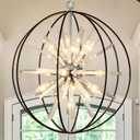 Vezzio Modern Black Chandelier for Dining Room 10-Light Mid Century Globe Crystal Chandeliers for Kitchen Industrial Light Fixture for Entryway Foyer Hallway Stairs, 22"