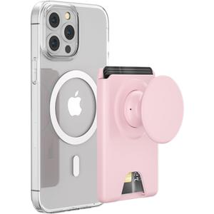 AUROX for MagSafe Wallet Stand, Magnetic Wallet Stand, for Magsafe Phone Grip Card Holder, Magnetic Card Wallet Holder with Collapsible Phone Grip, for iPhone 17 16 15 14 13 Series, Fit 3 Cardss, Pink