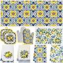 10 Pcs Mediterranean Lemons Kitchen Gift 4 Dish Towels Tea Towels 2 Oven Mitts 2 Pot Holders Lemon 2 Mats Kitchen Accessories for Cooking Baking