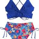 ZAFUL Women Tankini Set, Ribbed High Cut Surplice Swimsuit Bathing Suit with Spaghetti Straps, 4-d Blue, S