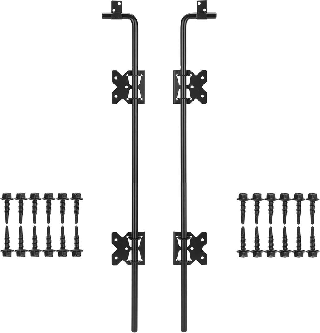 36" Heavy Duty Cane Bolt Gate Drop Rod Gate Drop Pin Upgraded Lockable Drop Bolt for Gate Safe, Solid Steel Gate Hardware Holding Wooden Vinyl Metal Fence Gates with Black Finish, 2 Pack, 36in-2pack