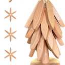 Kinnsto Wooden Trivets for Hot Dishes Mat Coasters Pot Plate Bowl Teapot for Kitchen Natural Foldable Stackable Christmas Tree  Set of 4