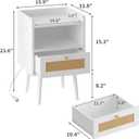 MECHYIN Night Stand Set 2, Nightstands Set of 2 with Charging Station, Rattan Side Tables with Solid Wood Legs, Boho Bedside End Table for Apartment Bedroom Dorm Small Space - White, 11.8"d X 15.9"w X 23.4"h