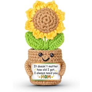 3 x Gifts for Mom from Daughter & Son, Mini Sunflower Crochet, Gift for Mother in Law Step Bonus Mom, Handmade Desk Decor
