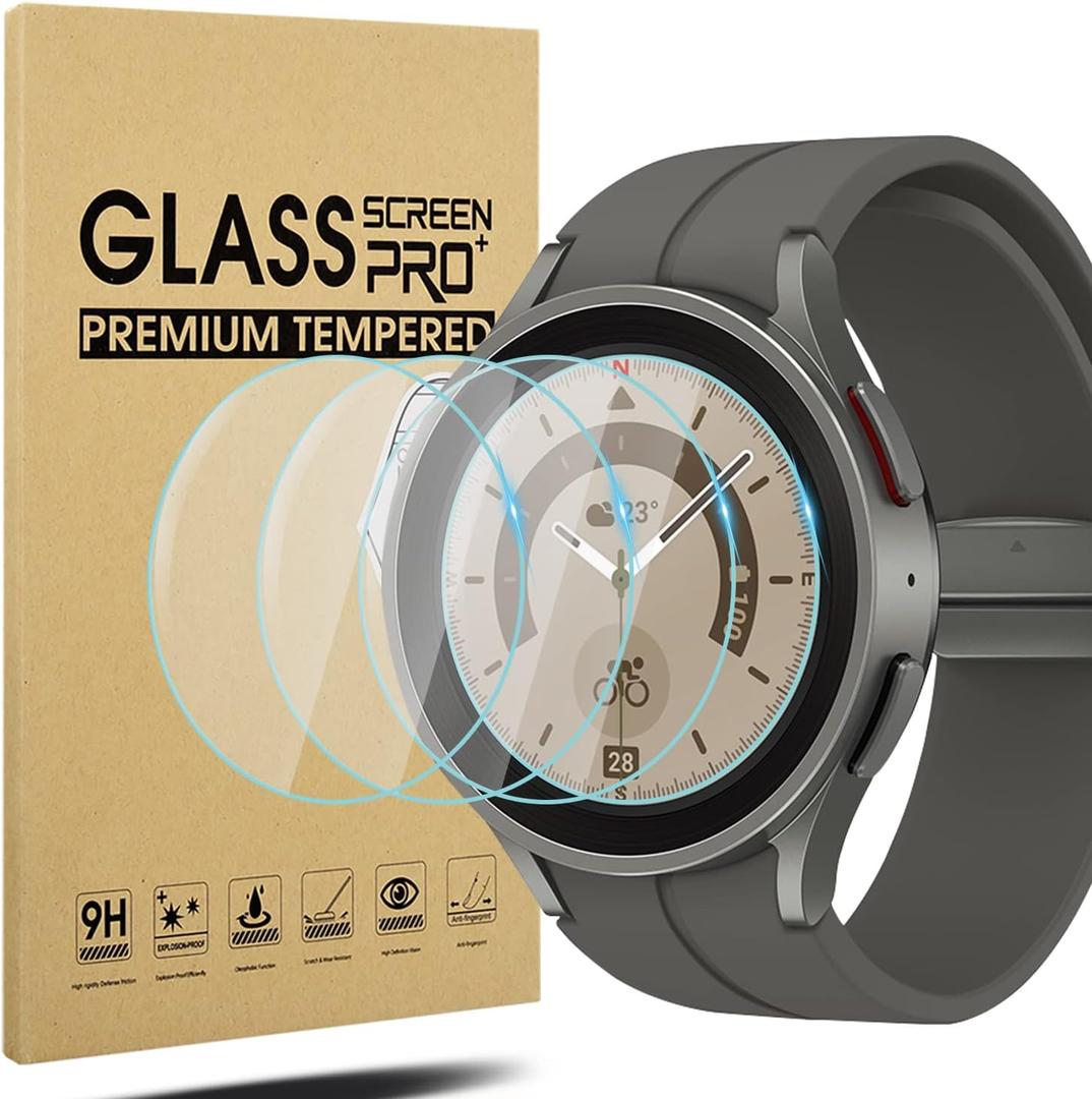 Suoman 4-Pack Screen Protector for Samsung Galaxy Watch 5 Pro 45mm, [Anti-Scratch] 2.5D 9H Hardness Ultra-Thin Tempered Glass Screen Protective Film