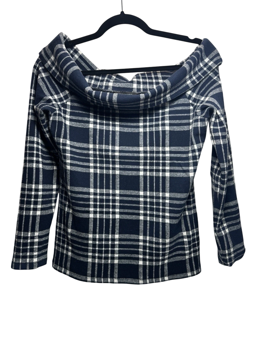Banana Republic Off The Shoulder Navy Plaid Top XS