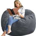 Bean Bag Chair 4Ft, Memory Foam Filled, Removable Velvet Cover, Giant Bean Bag Chairs for Adults and Teens, Round Sofa Chair for Living Room, Bedroom and Gaming Room, Grey