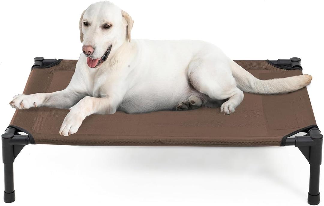 Elevated Dog Bed for Large Dogs, Raised Dog Cot Fits Up to 120 LBs, Heavy Duty Pet Cots with Durable Supportive Teslin Recyclable Washable Mesh, Indoor & Outdoor Pet Bed, Brown