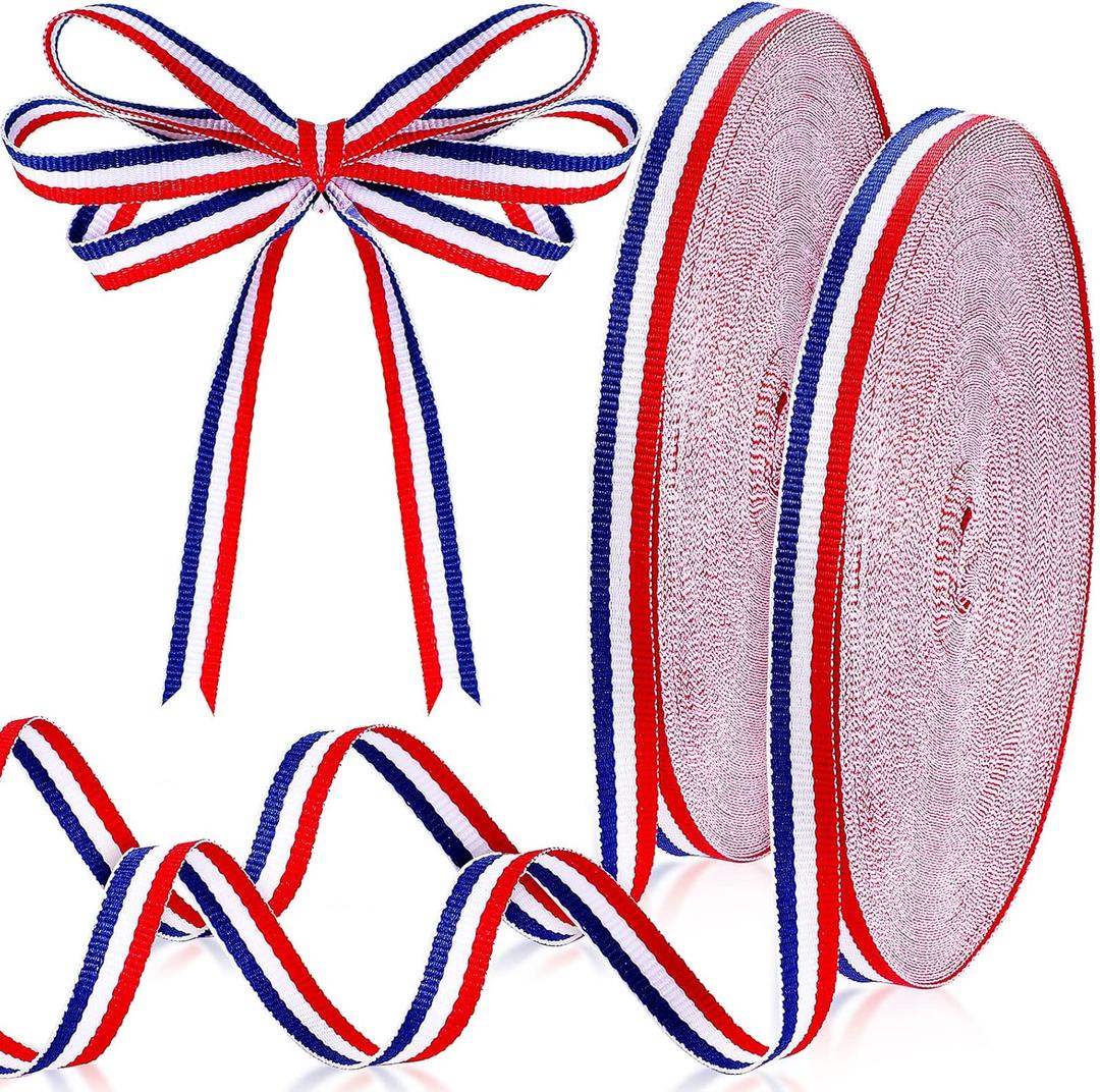 Red White Blue Striped Grosgrain Ribbon Use for Memorial Day Gift Wrapping, Party Decoration, DIY Crafting and Sewing (Red, White, Blue,3/8 Inch x 100 Yard)