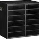 HOOBRO Literature Organizers, 12 Compartments Office Mailbox with Adjustable Shelves, Wood Countertop Literature Sorter for Office, Home, Classroom, Mailrooms Organization Black BK12WF01