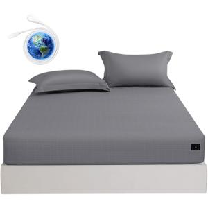 Grounding Sheets King Size Premium Cotton for Healthy Sleep Therapy, Deep Pocket Grounding Fitted Sheets Includes Grounding Cord (Gray, King -76"x80"x14")