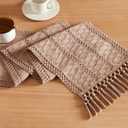 ZeeMart Macrame Style Boho Table Runner, Taupe Table Runners 90 Inches Long, Farmhouse Woven Home Decor, 12x90 Inch, Taupe
