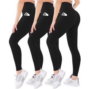 Blisset 3 Pack High Waisted Leggings for Women with Pockets Soft Active Tummy Control Pants for Yoga Running & Daily Wear (Black, XL)