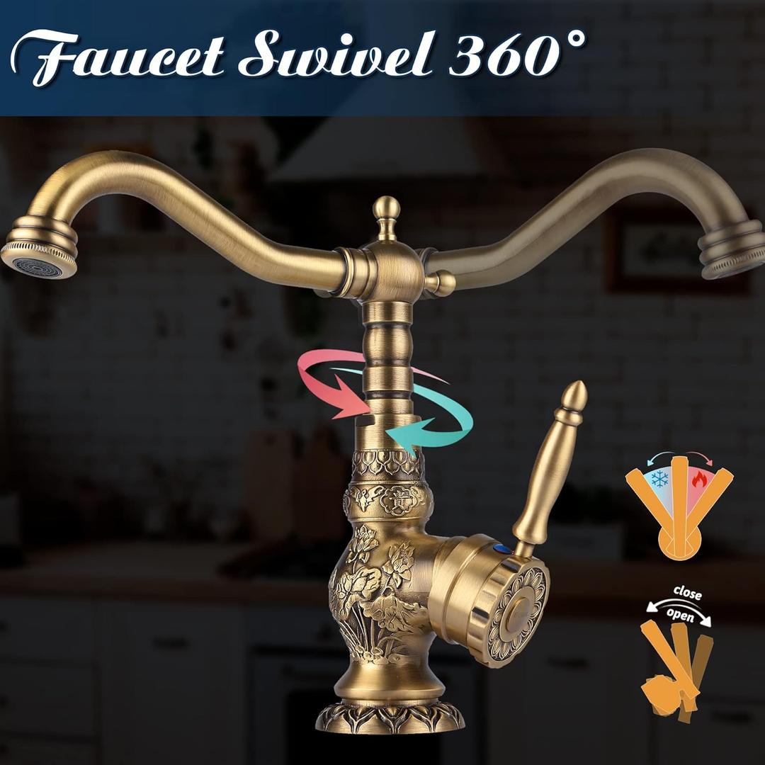 WEIJIANKANG Brass Kitchen Faucet Antique Single Handle Bathroom Faucet, Mixer Tap Bronze Multifunctional, 360 Degree Swivel Spout Bathroom Sink, Universal Splash Filter Lavatory Faucet