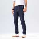 Plaid&Plain Mens Cargo Pants Slim Fit with Contrasting Topstitching and Multi-Pocket (38W x 30L, Navy Blue)