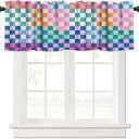 Retro Multicolored Checkered Window Valance Curtain, Colorful Bright Rainbow Modern Simple Groovy Aesthetic Farmhouse Kitchen Valances for Dining Room Canteens Decor 54x18inch (Swirl-11)