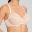 HACI Women's Unlined Minimizer Bra Full Coverage Deep V Underwire Plus Size Lace Everyday Mesh Big Bust (Pink, US 34DDD)