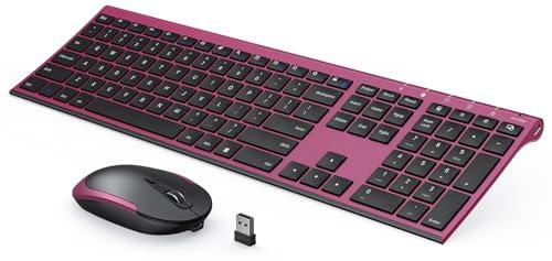 Rechargeable Compact Quiet Full-Size Keyboard and Mouse Combo with Nano USB Receiver for Windows, Laptop, PC, Notebook-Black and Red