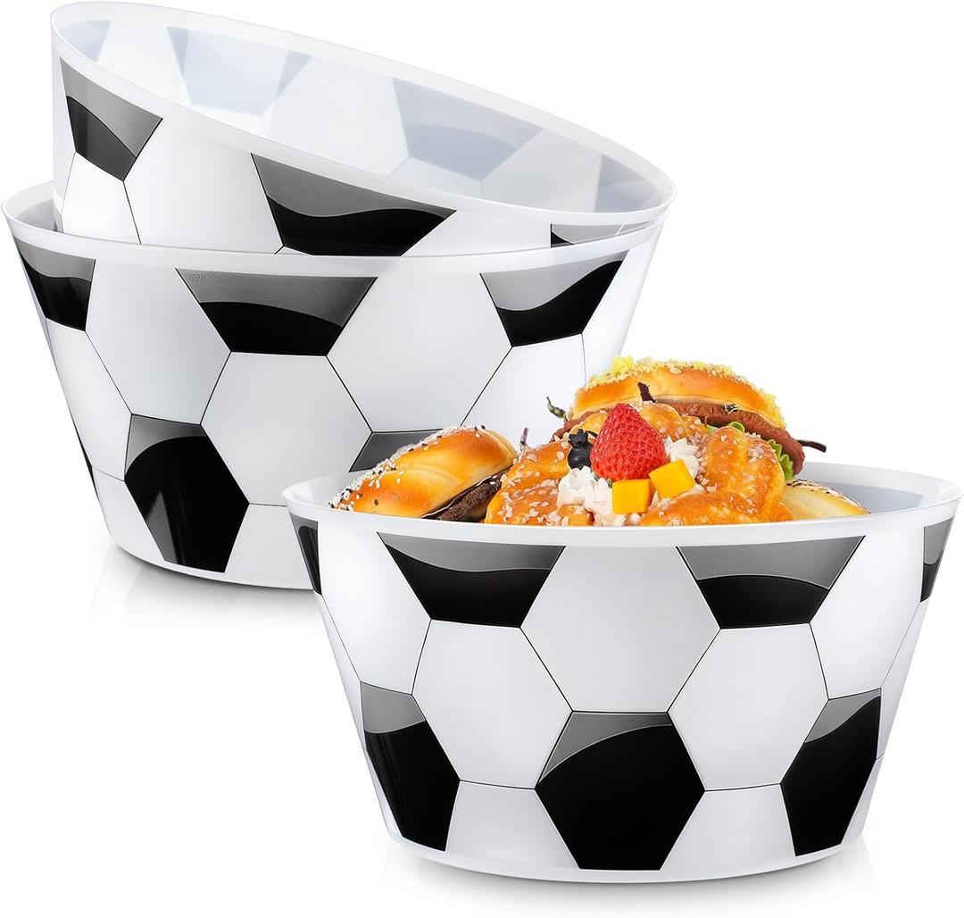 2 Packs 12 Soccer Ball Snack Bowls Sports-themed Event Party Plastic Bowls White and Black Soccer Snack Reusable Tableware Candy Bowl Fruit Candy Holder for Party Supplies Table Decor