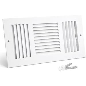 6" x 14" White Sidewall & Ceiling Register 3 Way  Steel Air Vent Cover, HVAC Supply Grille for Wall or Ceiling, Fits 6x14 Duct Opening, Heavy Duty Register