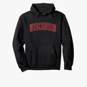 Wisconsin WI Retro Vintage Athletic Sports Design Red Style Pullover Hoodie Size Large