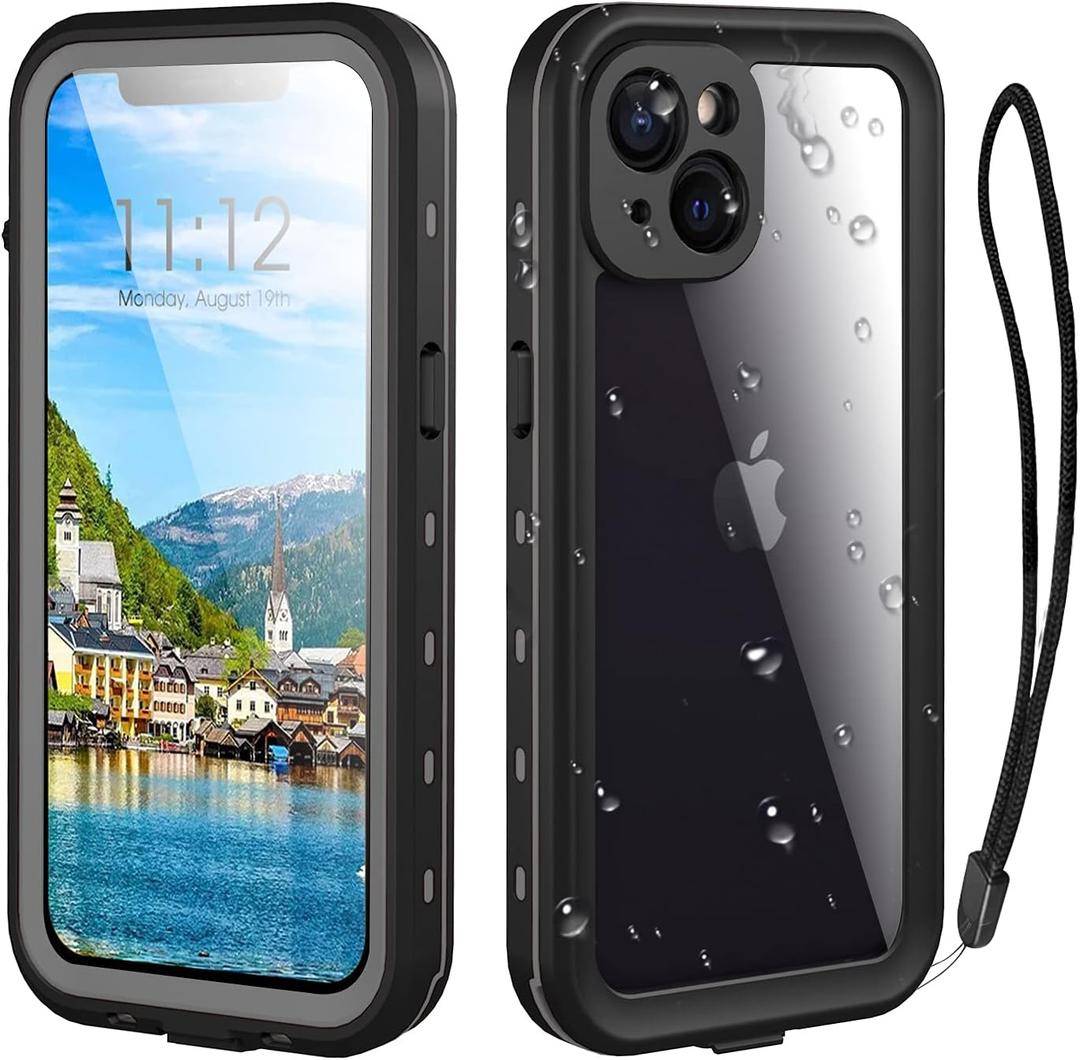 Waterproof Phone Case Compatible with iPhone 13, IP68 Waterproof Shockproof Dust-Proof Phone Case with Built in Screen Protector, Full Body Protective Case (Black, iPhone 13)