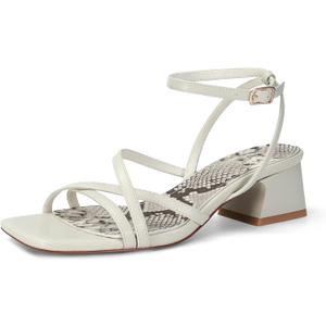 SOVANYOU Chunky Block Heels for Women Strappy Heeled Sandals Womens Wedge Sandals Opened Square Toe with Ankle Strap Casual Dressy Shoes (White)