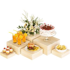 Wooden Display Risers,6PCS Jewelry and Accessories Risers for Jewelry Figurine 5in to 10in For Buffet Party Rustic Wood Cake & Cupcake Stands& Decor (Natural, 5IN to 10IN)