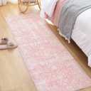 FROZZUR 2x6 Boho Pink Runner Rug Vintage Farmhouse Hallway Entryway Rugs for Kitchen Bedroom Non Slip, Washable Boho Carpet for Home Decor Pink