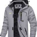MAGCOMSEN Men's Winter Coats Water Resistant Ski Snow Jacket Warm Fleece Jacket Parka Raincoats With Hood Multi-Pockets (Medium, Light Grey)