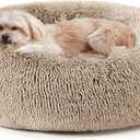 Calming Dog Bed & Cat Bed, Anti-Anxiety Donut Cuddler Warming Cozy Soft Round Bed, Fluffy Faux Fur Plush Cushion Bed for Small Medium Dogs and Cats, Beige 24.0"L x 24.0"W x 7.0"Th