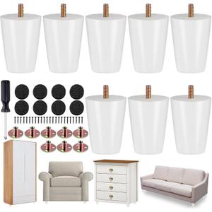 TURSTIN 8 Pieces Furniture Legs 3 Inches Round Solid Wood Furniture Feet with M8 TNuts Couch Legs Sofa Leg Replacement Leg for Armchair, Cabinet, Chair, Dresser or Home DIY Projects, White