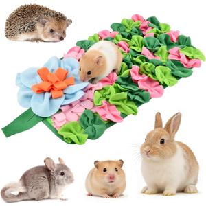 Rabbit Foraging Mat, 18"x10" Snuffle Feeding Mat for Rabbits Guinea Pigs Chinchillas, Pet Feed Game Slow Eat for Small Animals Interactive Puzzle Feed Mat, Washable,Fun Design