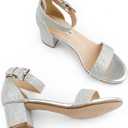 JOY IN LOVE Women's Chunky Low Heels Ankle Strap Open Toe Block Heel Sandals, 8.5 US