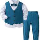 Boys 3Pcs Clothing Sets Cotton Long Sleeve Bowtie Shirts +Vest +Pants Casual Suit (4T/110, Dark Blue)