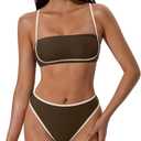 SUUKSESS Women Bandeau High Waisted Bikini Set Cheeky High Cut 2 Piece Swimsuits (Brown, S)